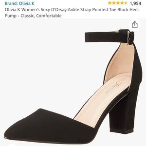 Olivia Kay black suede ankle strap pointed toe heels